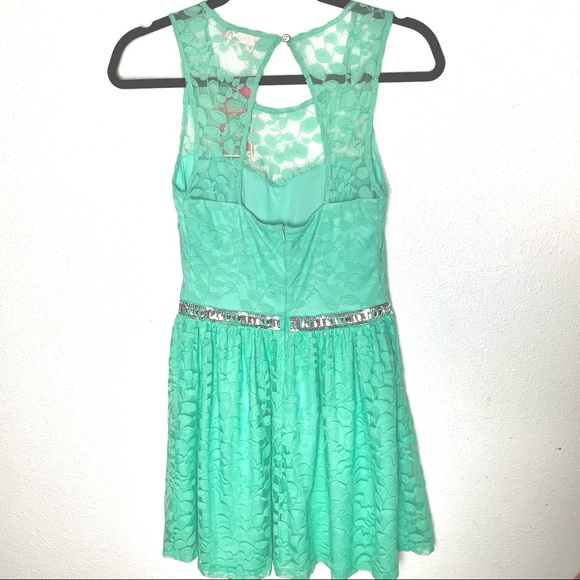 New nwt Candies mint green lace sequin rhinestone dress xs 1 semi formal - Picture 3 of 4